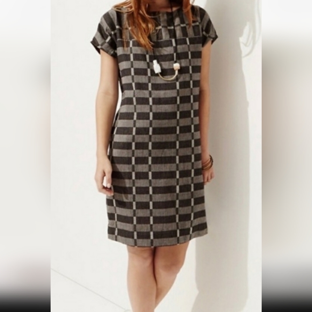 Lou & Grey The Loft Checkered Shift Dress in Black and Gray Womens Small